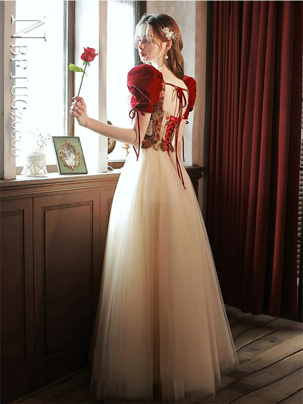 Quinceanera Dresses Bubble Sleeve Vintage Embroidery Medieval Dress Princess Renaissance Gown Queen Costume