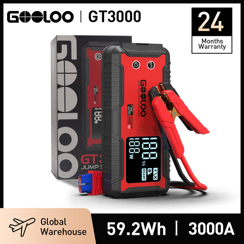 GOOLOO-مشغل قفزة سيارة محمول ، بنك طاقة ، شاحن ، معزز ، جهاز تشغيل تلقائي ، بطارية طوارئ ، 12 فولت ، 3000 أمبير ،