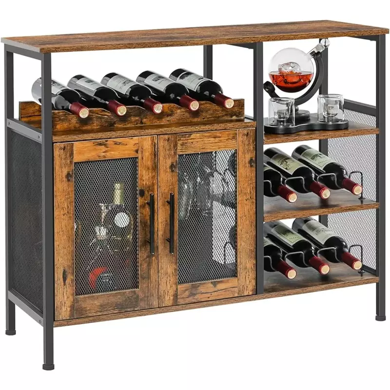 رف نبيذ قابل للإزالة مع حامل زجاجي ، خزانة بار ، مناسبة للمطبخ وغرفة المعيشة