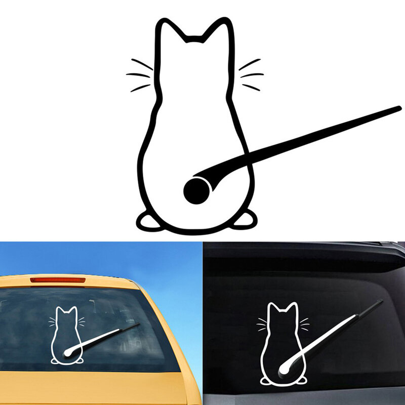 القط والسيارة الخلفية نافذة ممسحة ملصق ، مائي ، مقاوم للماء ، الذيل المتذبذب ، مضحك ، الزجاج الأمامي ، 4 لون