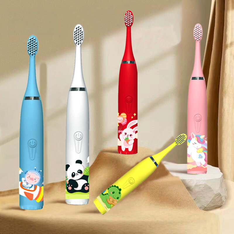 فرشاة الأسنان الكهربائية مع رؤساء استبدال للأطفال ، التلقائي ، قابلة للشحن ، ملونة ، الأطفال ، الكرتون ، سونيك ، IPX7 ، مقاوم للماء
