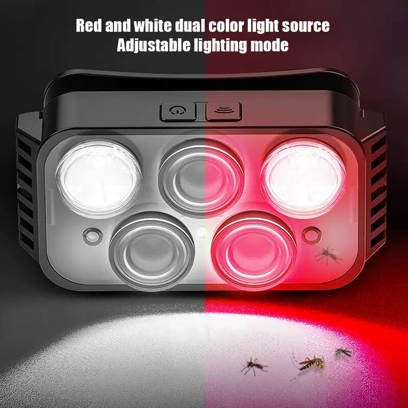 10 واط 1000 مللي أمبير استشعار الحركة LED كشافات USB قابلة للشحن الأبيض والأحمر العلوي مقاوم للماء رئيس الشعلة التخييم الصيد مصباح يدوي