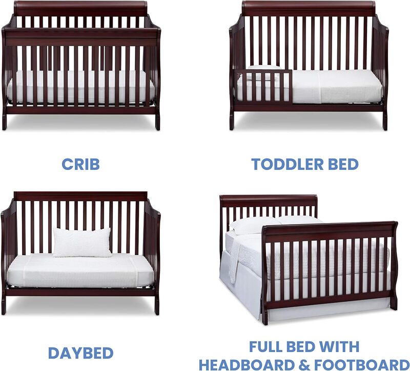 سرير ديلتا قابل للتحويل للأطفال ، 4 في 1 ، سهل التجميع ، كرز إسبريسو
