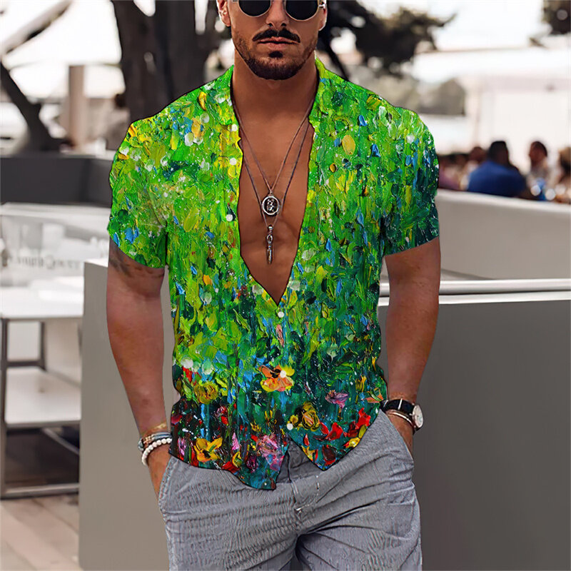 الرجال أنيقة زهرة نمط المجتمع الاجتماعية عطلة عادية Camisa Harajuku يترك هاواي القمصان موضة سليم صالح الملابس جديد