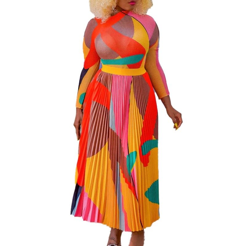 الأفريقية طويلة الأكمام س الرقبة البوليستر بلوزات و تنورة مطابقة مجموعات للنساء ، الخريف الملابس ، أنيقة الملابس ، 2 قطعة