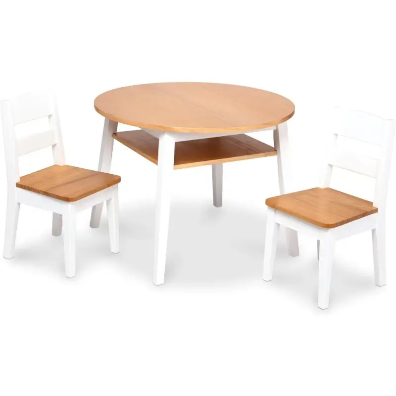 مجموعة أثاث طاولة خشبية للأطفال ، حبيبات خشبية خفيفة وأبيض ، تشطيب بلونين ، نشاط بلونين