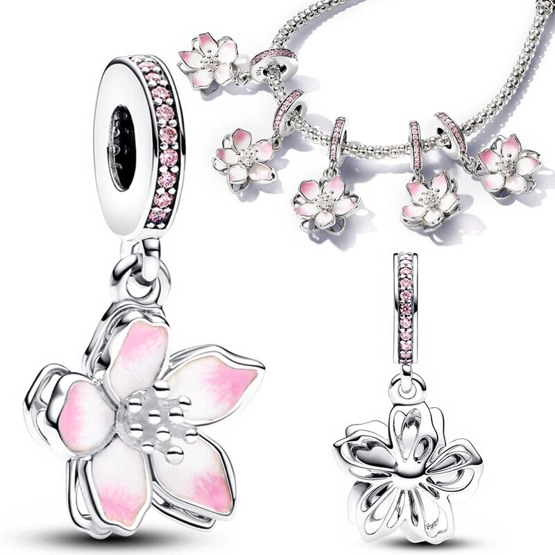 سلسلة زهور سحر ورود الزركون ، قلادة حبة لسوار الباندورا ، هدايا مجوهرات سهلة الاستخدام للفتيات ، فضة S925 ، جديد ،