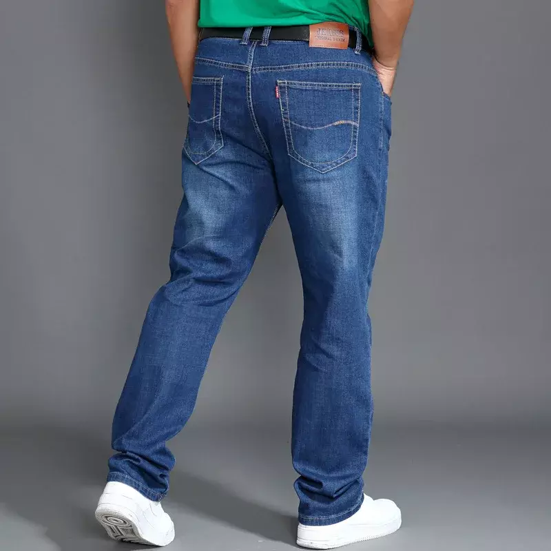 سراويل جينز عالية الخصر ممتدة للرجال ، ملابس فضفاضة مستقيمة ، مرنة ، خفيفة الوزن ، الصيف ، الربيع ، الصيف ، مقاس كبير 44 ، 46 ، 48