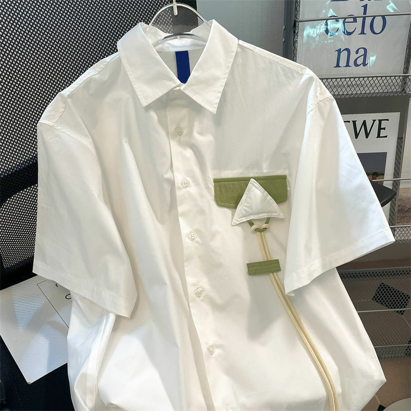 بلوزة شيفون نسائية عتيقة من Xej ، قميص بأكمام قصيرة ، لون أبيض ، مرقعة ، الصيف ، من الخارج