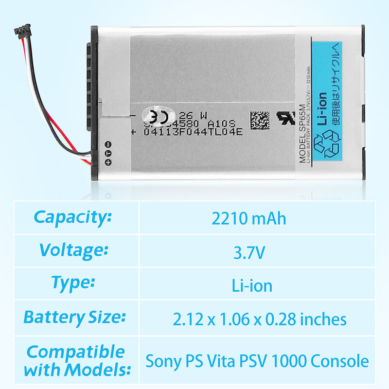 وحدة التحكم 3.7 فولت 2210mAh SP65M القابلة لإعادة الشحن بطارية ليثيوم أيون لاستبدال سوني PS Vita PSV 1000