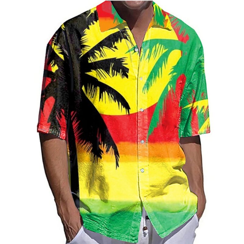 الرجال قميص شجرة جوز الهند ثلاثية الأبعاد نمط الطباعة هاواي شاطئ الترفيه في الهواء الطلق قصيرة الأكمام قمة الموضة الصيف التسوق الملابس