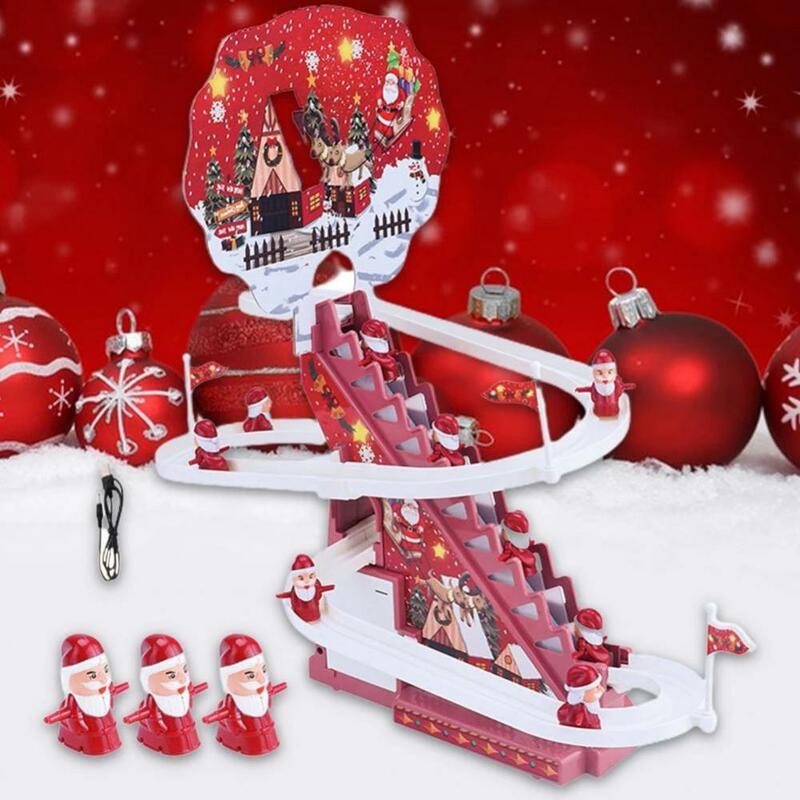 الاطفال الكهربائية سانتا كلوز تسلق الدرج لعبة Rail بها بنفسك السكك الحديدية سباق المسار الموسيقى الرول كوستر بطة لعبة للطفل الاطفال عيد الميلاد هدية