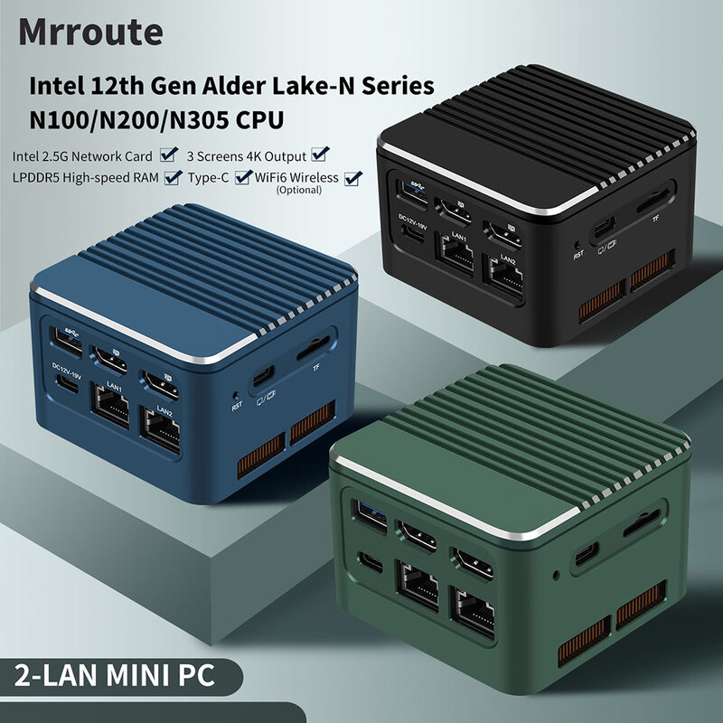 Mrroute-كمبيوتر صغير للجيب ، N100 ، N200 ، i3-N305 ، 2-lan شاشة ثلاثية ، RAM 16G ، LPDDR5 ، 512G SSD ، Win 11