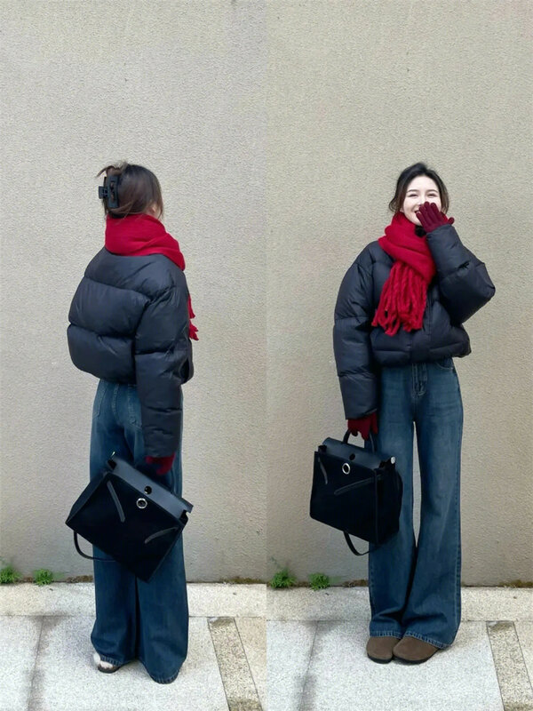 الكورية الوقوف طوق قصيرة القطن مبطن سترة ، المرأة الغربية على غرار الخبز معطف ، معطف سميك ، جديد ، 2023