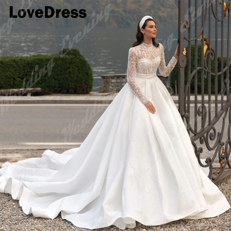 LoveDress-فستان زفاف بياقة على شكل قلب ، بأكمام طويلة ، مزين بالدانتيل ، تول ، فستان زفاف على الشاطئ ، فساتين زفاف بسيطة ، مقاس كبير