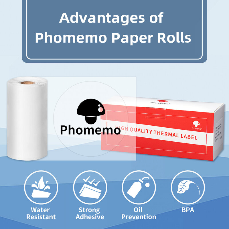 Phomemo-ملصق ذاتي اللصق لـ M110, M200, طابعة ملصقات محمولة, شفاف, مستدير, مربع, باركود, علامة تجارية ملاحظات لاصقة