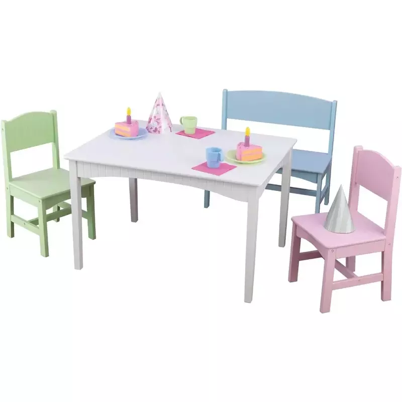 طاولة دراسة خشبية من الباستيل للأطفال ، كرسي وطاولة أطفال متعددة الألوان ، هدية للأعمار من 3 إلى 8 سنوات