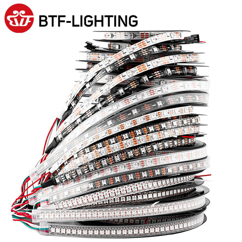 أضواء شريط LED سحرية بكسل ذكية ، مصابيح RGB قابلة للمعالجة بشكل فردي ، أسود أبيض ، PCB ، IP30 ، 65 ، 67 ، DC5V ، WS2812B ، WS2812