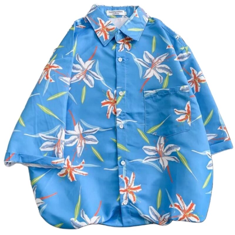 قميص زهري رقيق قصير الأكمام للرجال ، مناسب غير رسمي وسيم ، جاكيت هاواي للعطلات الشاطئية ، موضة الصيف