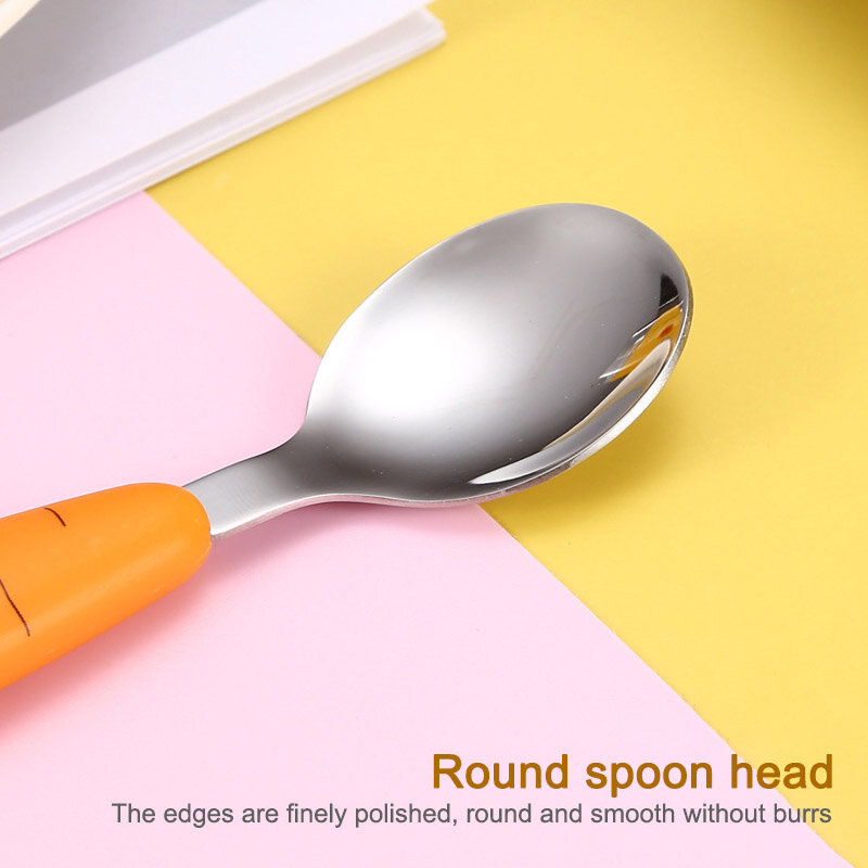 Baby Tableware Fork Spoon Stainless Steel Cute Cartoon Radish Children Tableware Puree Spoon Complementary Food Tableware