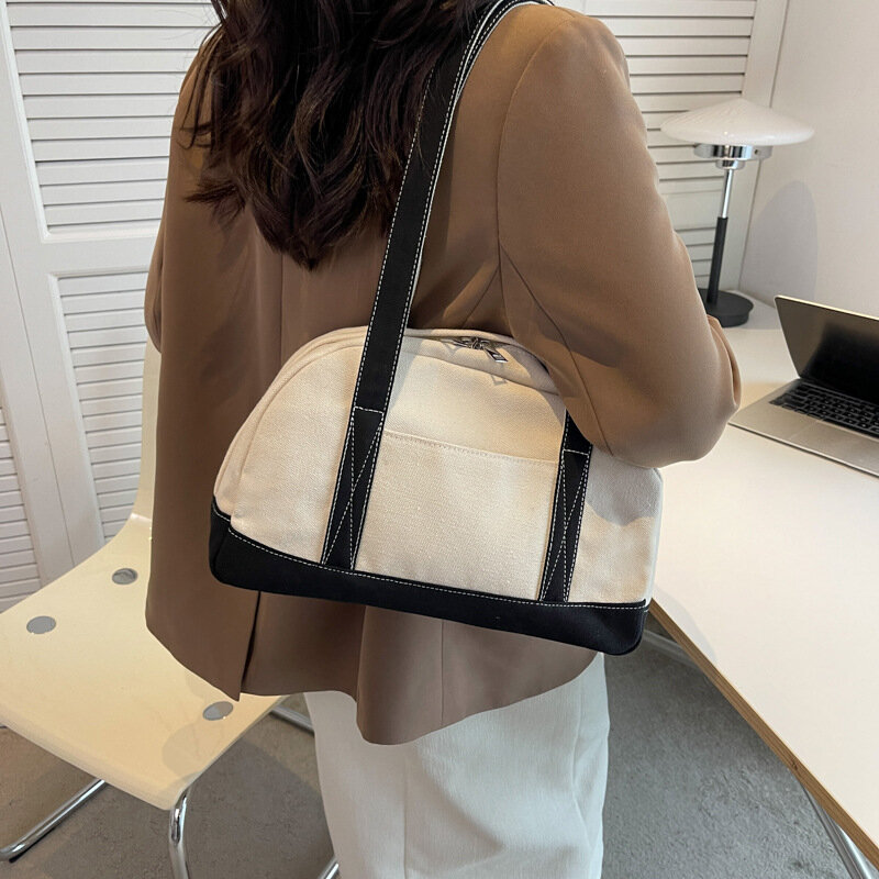 اليابان نمط جديد المرأة حمل حقيبة سعة كبيرة المرقعة الإناث قماش واحد الكتف حقيبة عادية بسيطة جميع مطابقة حقيبة يد