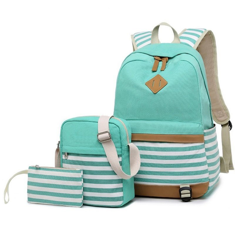 قماش حقيبة المدرسة مجموعة 3 قطع خفيفة الوزن في سن المراهقة الفتيات Bookbags معزول حقيبة الغداء حقيبة مقلمة على ظهره