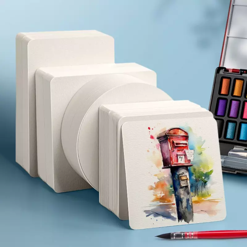 ورق ألوان مائية مربع أو مستدير ، بطاقة بريدية ملونة مائية احترافية للرسم ، مستلزمات مدرسية ، 300 جم ، 25 ورقة