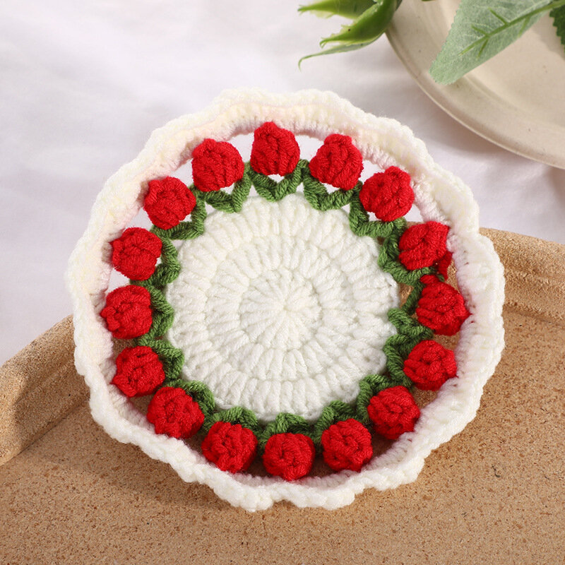 New Korean Tulip Flower Coaster Flower Knitted Wool Handmade Ornament