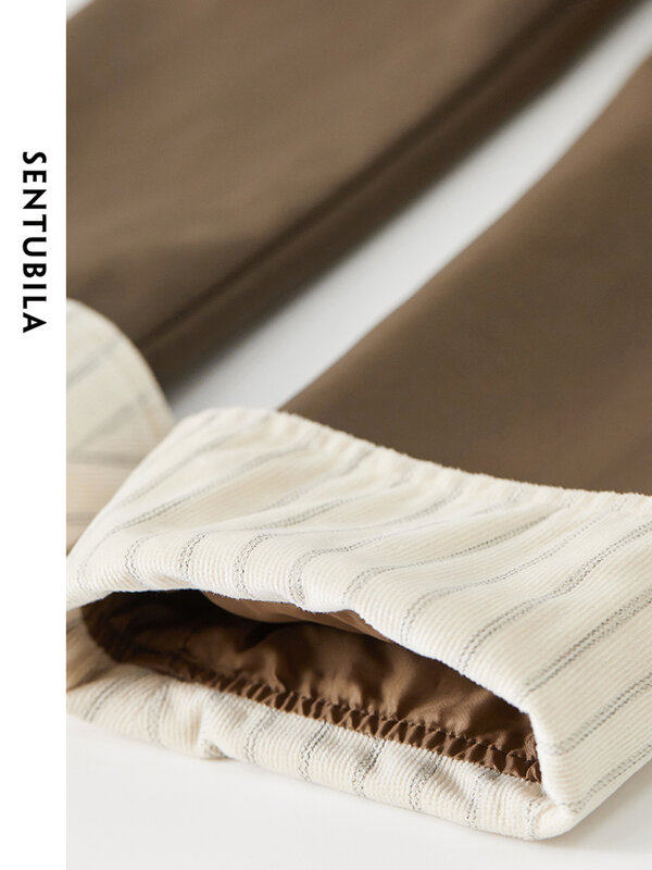 Sentubila-معطف نسائي قصير من الجلد الصناعي ، ملابس خارجية بأكمام طويلة ، طية صدر مستقيمة ، جاكيت بومبر قصير ، قهوة ، ربيع ، W41G52632 ، W41G52632