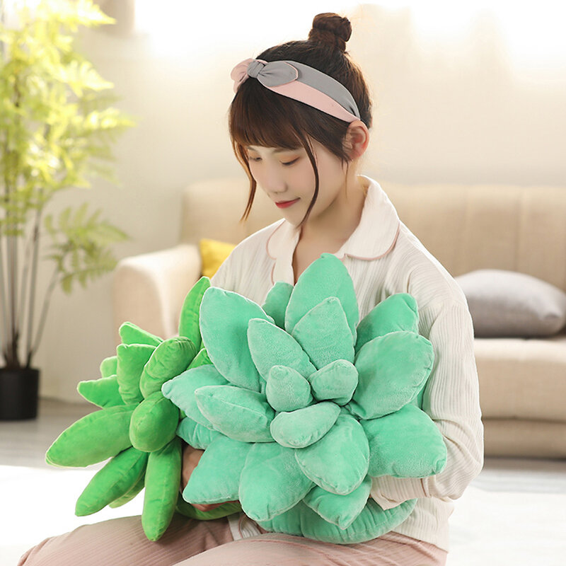 Cute Lifelike Succulent Plants Plush Toys Stuffed Soft Doll Creative Potted Flowers Pillow Back Cushion for Girls Kids Gift