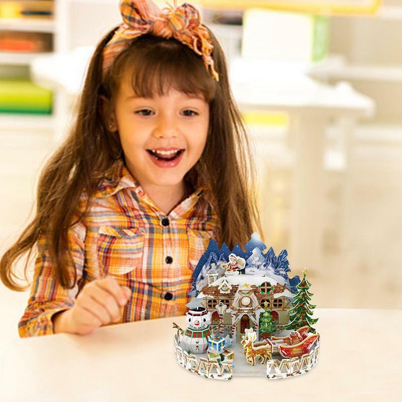 ثلاثية الأبعاد عيد الميلاد قرية موضوع الألغاز ، مشهد الثلج الأبيض ، بلدة صغيرة ، ديكور عيد الميلاد ، طقم نموذج للطفل