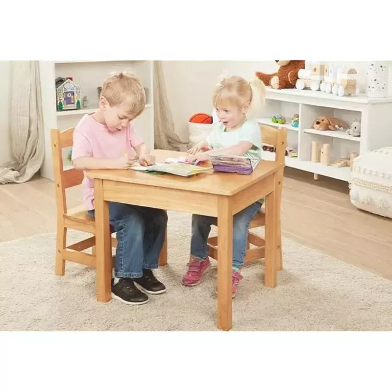 طاولة من الخشب الصلب ومجموعة 2 كراسي ، أثاث الانتهاء من الضوء لغرفة اللعب