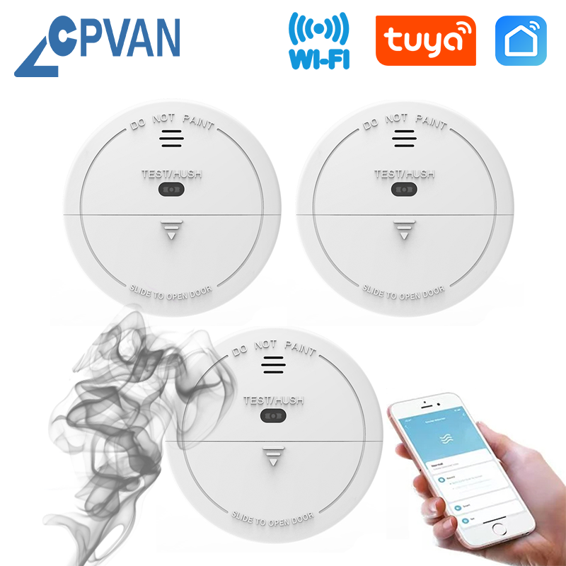 كاشف إنذار الدخان Tuya اللاسلكي CPVAN-WiFi ، مستشعر حساس شديد الحساسية ، نظام أمن المنزل ، إنذار الدخان ، إنذار الحريق