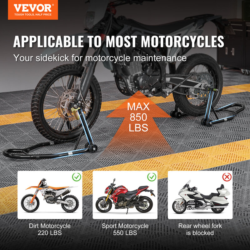 VEVOR-حامل دراجة نارية ، حامل كومبو ، العجلة الأمامية والخلفية ، حامل العجلات الخلفية الثقيلة ، 850lbs