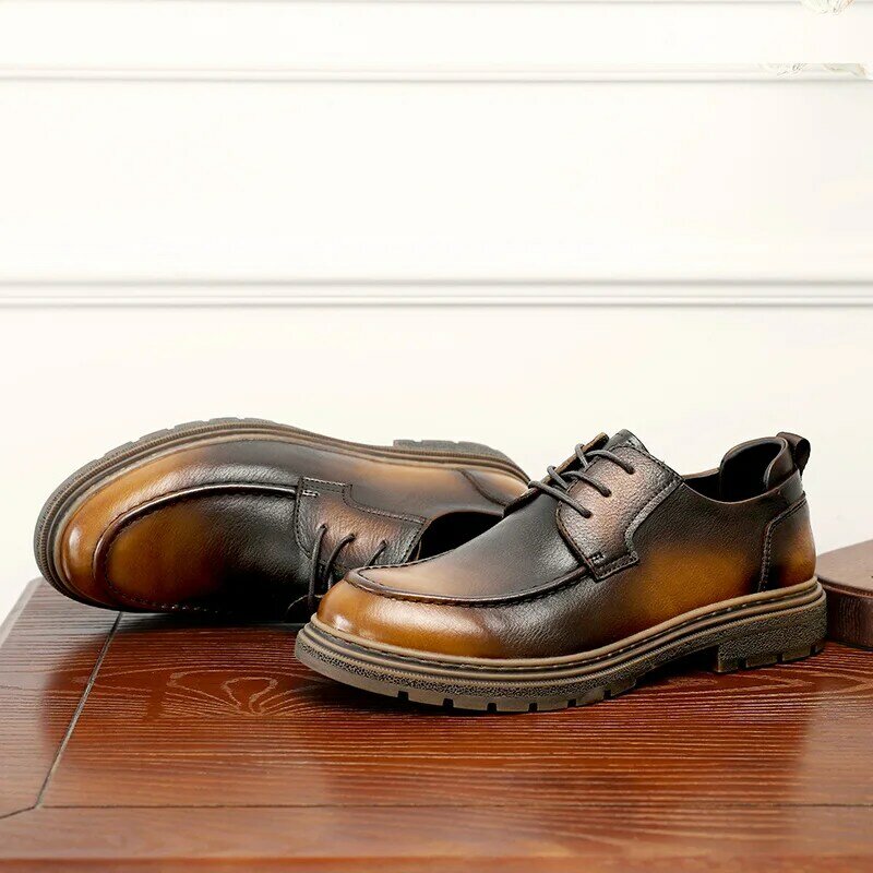 أحذية جلدية كاجوال للرجال ، جيدة التهوية ، عصرية ، عمل ، ريترو ، بريطاني ، بمقدمة مستديرة ، ديربي ، جديدة