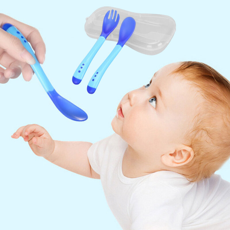 طفل تغيير لون ملعقة 3 قطعة/المجموعة صغيرة الصغار أواني البلاستيك الطفل ملاعق الرضع تغذية أداة الحرارة الحساسة أطفال أدوات المائدة