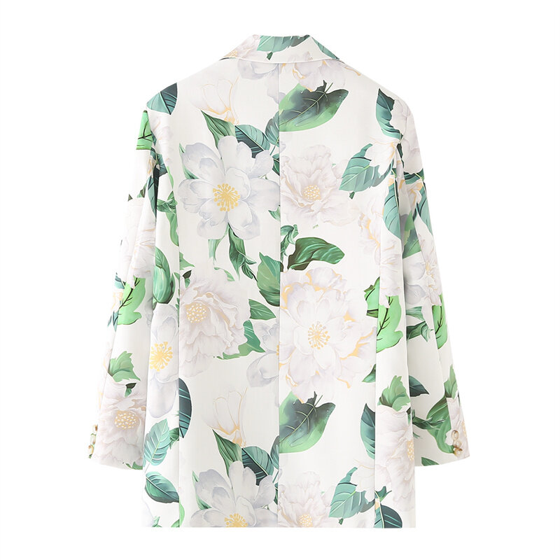Keyanketian-بدلة نسائية بطبعة أوراق زهور ، طراز رعوي ، صدر واحد ، جيوب مزدوجة ، ملابس خارجية فضفاضة ، ربيع ، إطلاق جديد ،