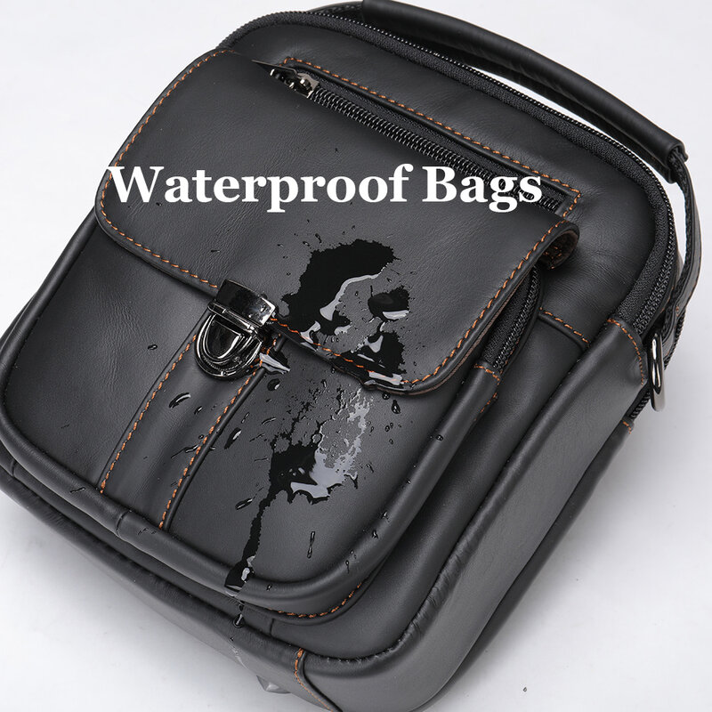 مقاوم للماء رسول حقيبة للرجال ، حقيبة يد جلدية حقيقية ، حقائب الكتف الصغيرة ، عبر الجسم ، مصمم حقيبة جانبية ، أسود