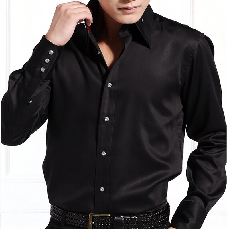 الرجال القميص عادية كم طويل الاتجاهات الكورية زر على الموضة أسفل الياقة قميص الأعمال قمصان قمصان سليم صالح مصمم قمصان