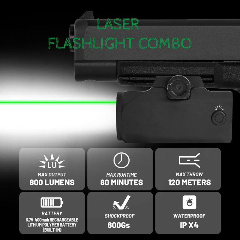 التكتيكية مسدس ضوء 800lm الأحمر/الأخضر الليزر LED كومبو سلاح ضوء المغناطيسي قابلة للشحن المدمجة بندقية مضيا ل 20-21 مللي متر السكك الحديدية