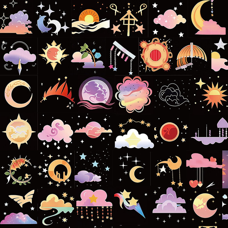 Kawaii نمط الشمس والقمر ملصقات ، INS ، السماء ، النجوم ، ملصقا الكرتون ، DIY بها بنفسك الكتابة على الجدران الشارات ، حقيبة ، الغيتار ، الهاتف ، نافذة ، 10 قطعة ، 30 قطعة ، 50 قطعة