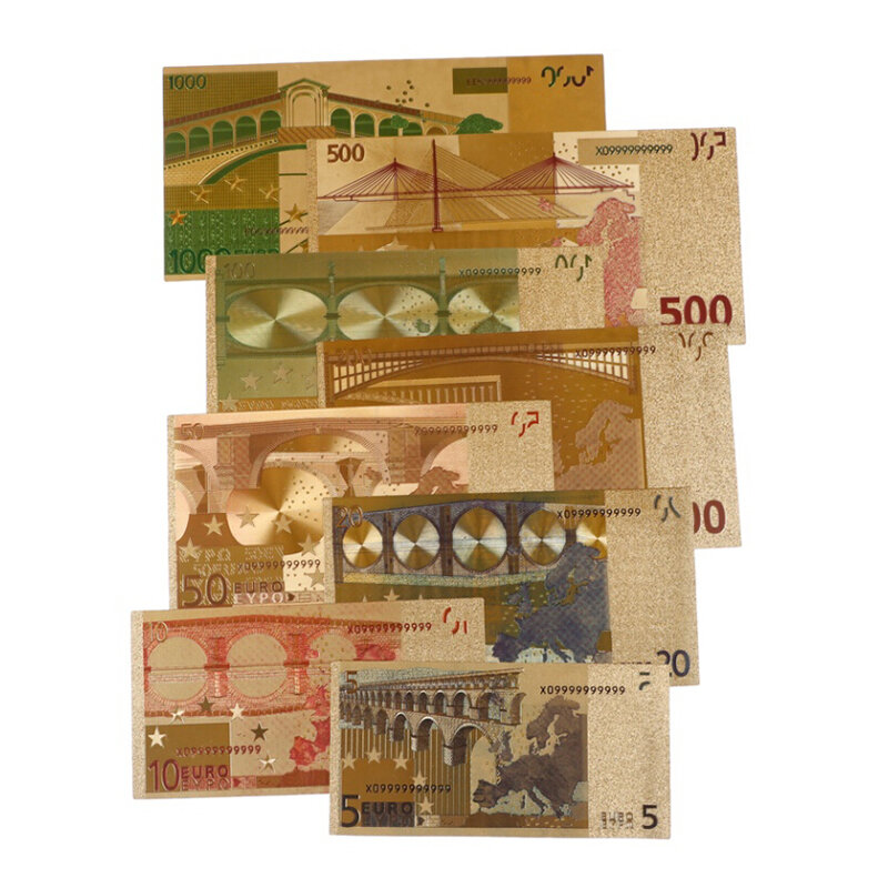 8 قطعة/مجموعة اليورو الأوراق النقدية الذهب احباط ورقة المال الحرف جمع البنك ملاحظة العملة