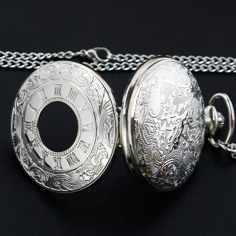 جميع هنتر الفضة الرومانية مقياس كوارتز ساعة الجيب ريترو الشرير الأبيض الهاتفي الجيب فوب ساعة قلادة مع سلسلة هدايا