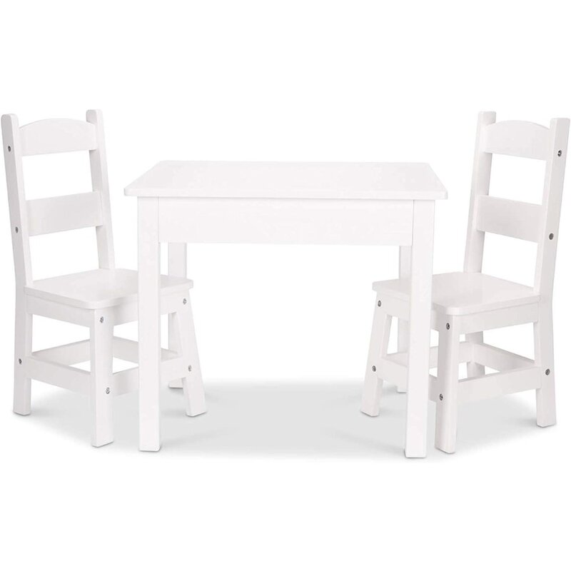 طقم طاولة وكراسي خشبية للأطفال ، أثاث للأطفال للفنون والنشاط ، أبيض ، الأعمار 3-8 ، 4