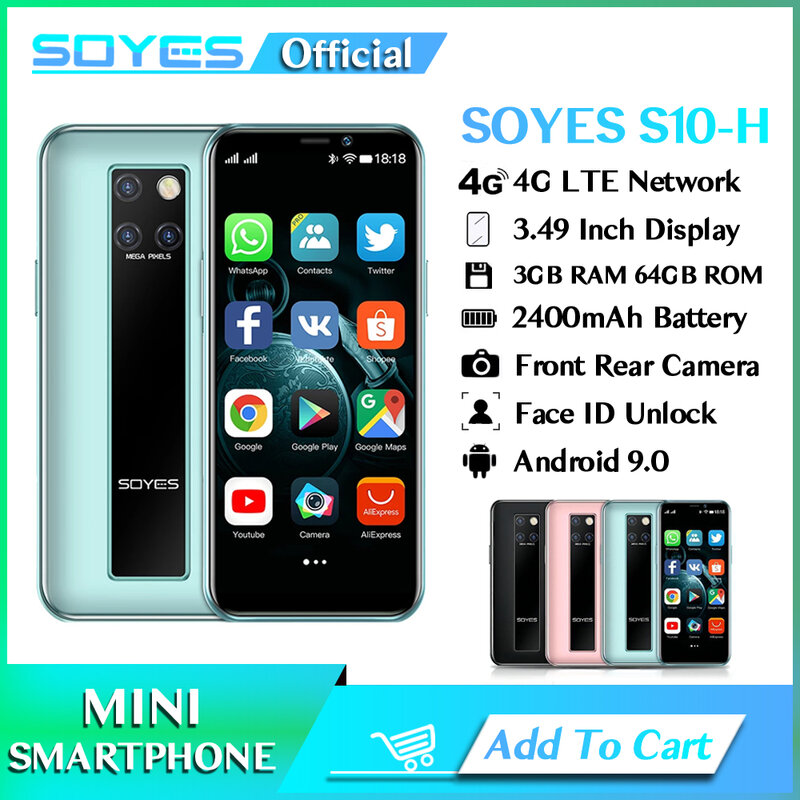 هاتف ذكي صغير SOYES S10-H فائق النحافة من جوجل بلاي ستور أندرويد 9.0 بشريحتين 4G LTE هاتف محمول صغير مع خاصية التعرف على الوجه