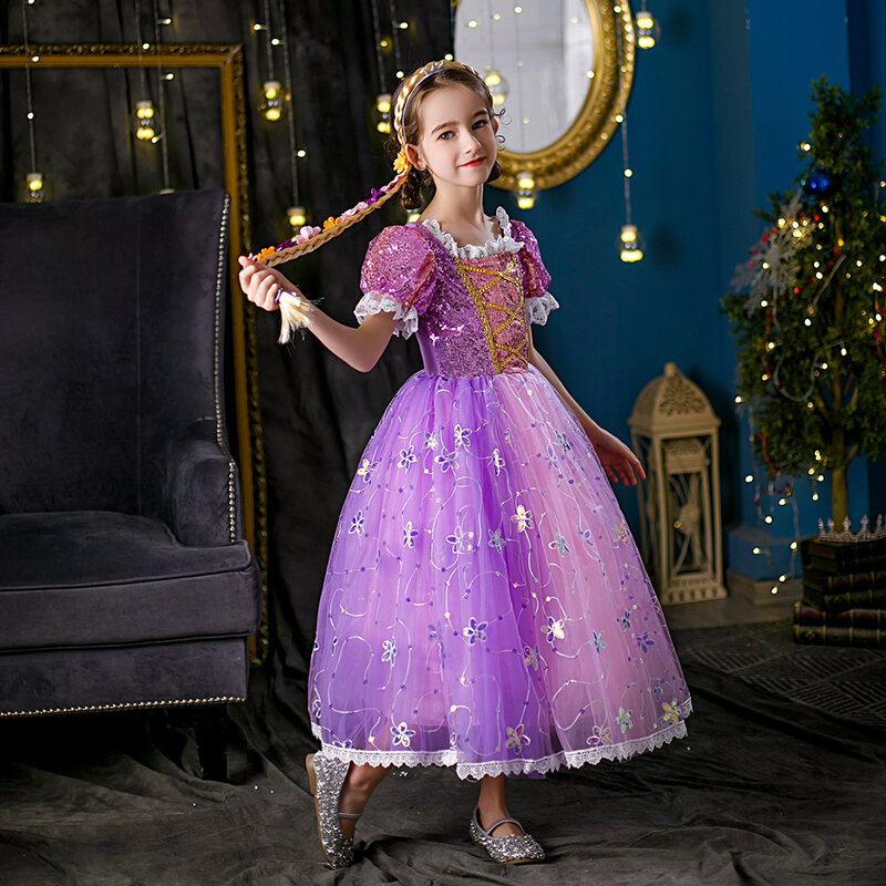 الأطفال فتاة فستان رابونزيل الاطفال متشابكة تنكر كرنفال فتاة الأميرة زي حفلة عيد ميلاد ثوب الزي الملابس 2-10 سنوات