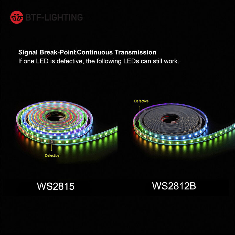 LED ضوء الشريط مع إشارة مزدوجة ، عنونة بشكل فردي ، RGB ، WS2815 ، DC12V ، WS2812B ، WS2813 ، 30 ، 60 ، 100 ، 144 LEDs ، IP30 ، 65 ، 67