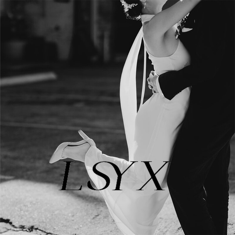 فستان زفاف بسيط بدون أكمام من LSYX حورية البحر ، ثوب زفاف شيفون ، ظهر مفتوح ، طول الكاحل ، مصنوع خصيصًا ، رقبة
