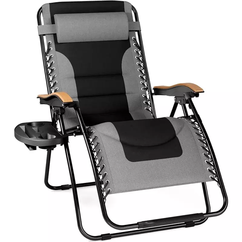 كرسي صالة قابل للطي مضاد للجاذبية مع حامل أكواب ، مقعد عريض 30 "، يدعم رطل ، رمادي