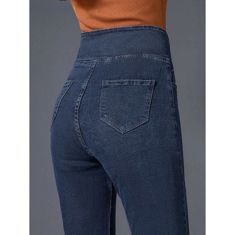 جينز ضيق للسيدات مقاس كبير 26-34 سروال دينم ضيق غير رسمي مطبوع عليه حروف جينز ضيق ستريتش